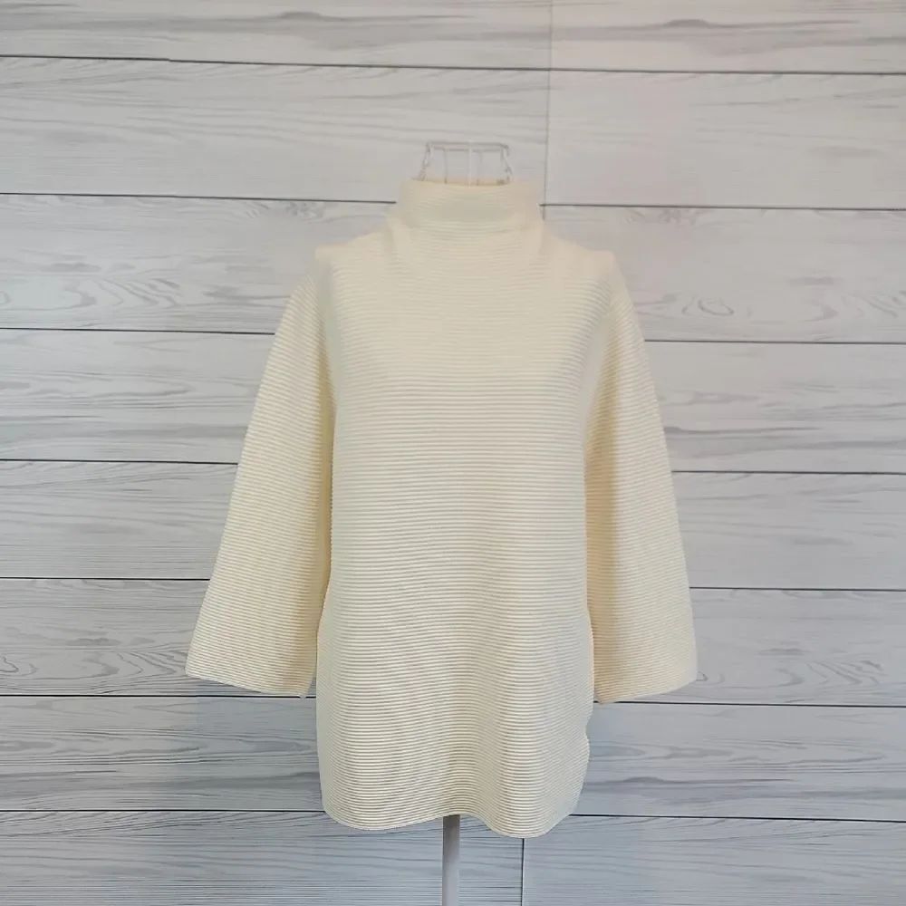 Red Brand Pullover Sweater Mockneck Ribbed Texture - Cream Womens Size L